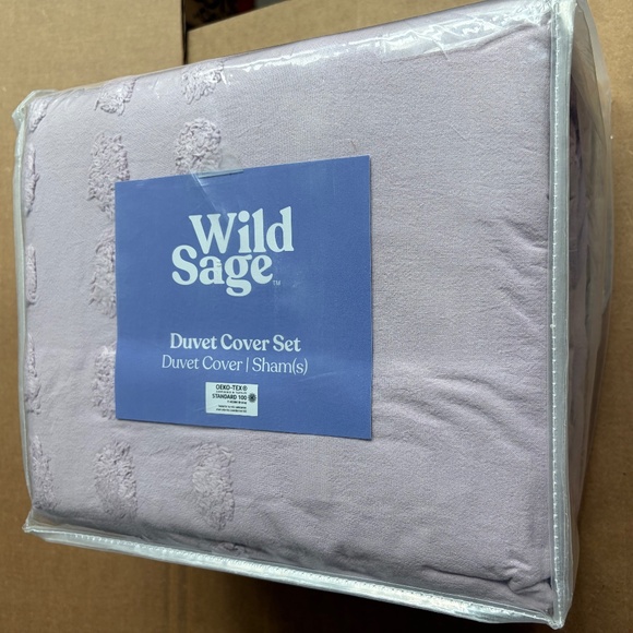 new 3-pc QUEEN Wild Sage Michaela Tufted Triangles Duvet Cover Set IRIS LAVENDER